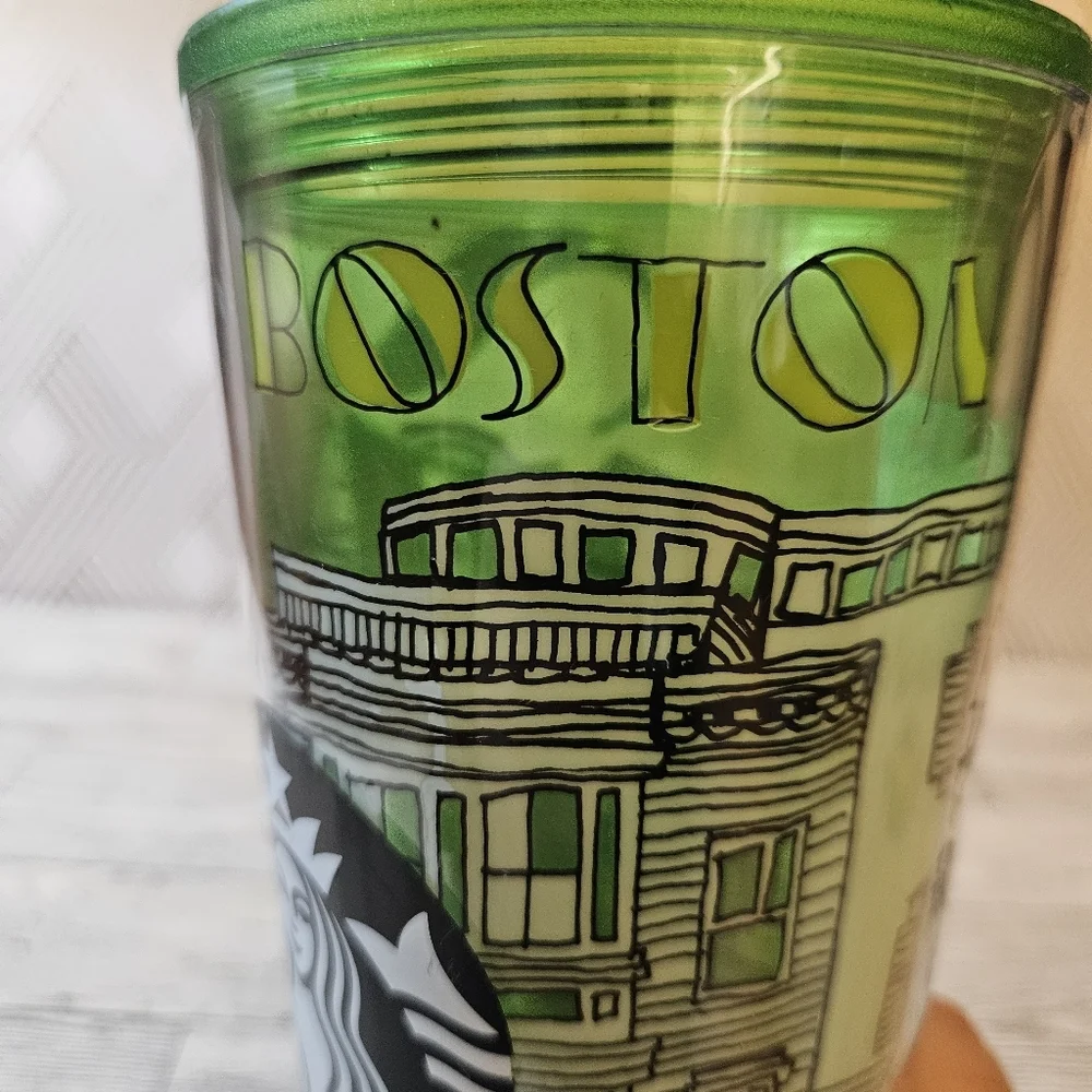 Starbucks Boston 2014 Iced Venti Tumbler Cup Green Double Wall 24oz No Lid Straw